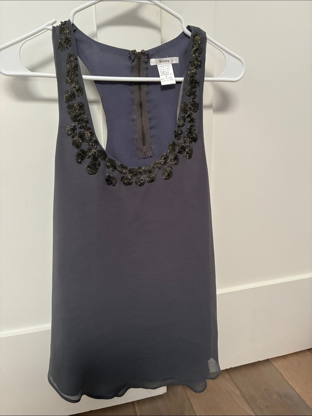 Esley Slate Gray Beaded Scoop Neck Camisole